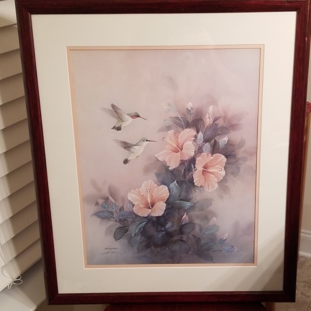 Framed Hibiscus and Hummer Lena Y Lui #d 950-1650